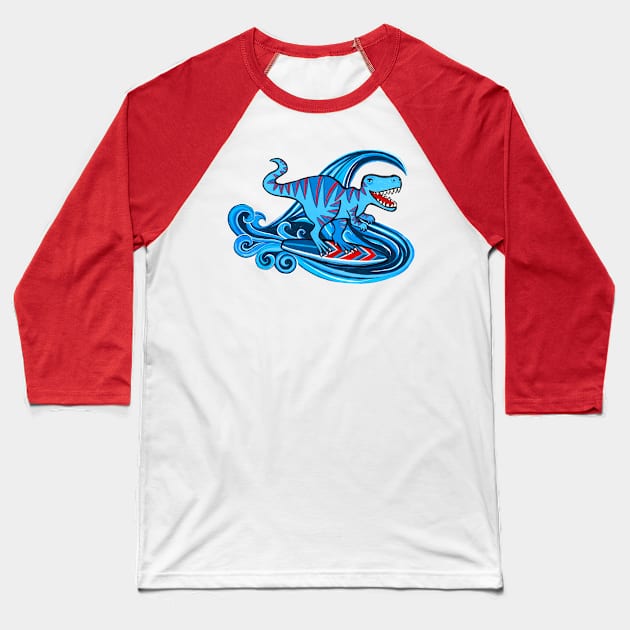 Dino Surfer Baseball T-Shirt by micklyn